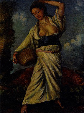 <span class="tw-text-xs tw-font-semibold">岸田劉生</span><span class="tw-text-sm tw-font-semibold">「黒き土の上に立てる女」</span>