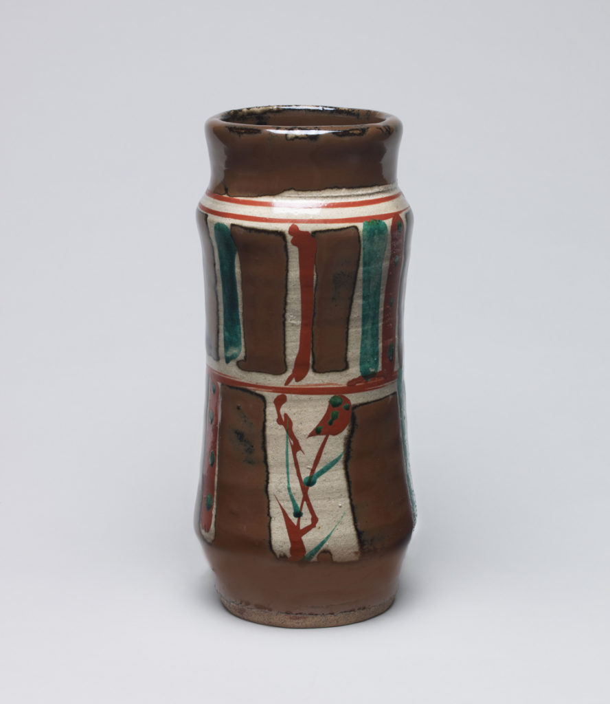 浜田庄司「柿釉 赤絵花瓶」