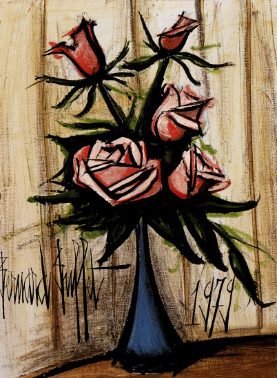 ビュッフェ「Roses rosees au vase bleu」