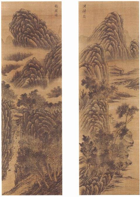 <span class="tw-text-xs tw-font-semibold">張瑞図</span><span class="tw-text-sm tw-font-semibold">「楼閣山水図(双幅)」</span>