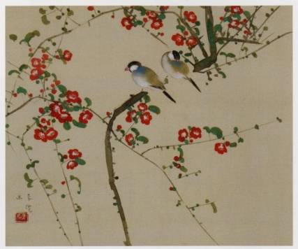 <span class="tw-text-xs tw-font-semibold">土田麦僊</span><span class="tw-text-sm tw-font-semibold">「木瓜に文鳥」</span>