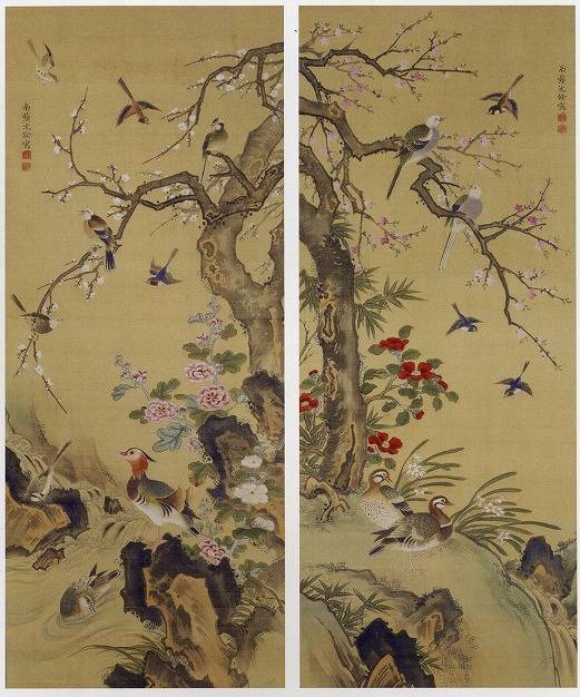 <span class="tw-text-xs tw-font-semibold">沈南蘋</span><span class="tw-text-sm tw-font-semibold">「四季花群鳥図」</span>