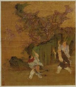 安】中国明時代画家「仇英書」絹本「宝絵堂図」掛軸 中国画 墨寶