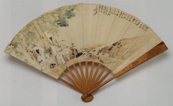 中国美術品 中国書画名家巨匠張大千氏 美術品扇子「春色満園」字 レア 美術品・アンティーク・コレクション