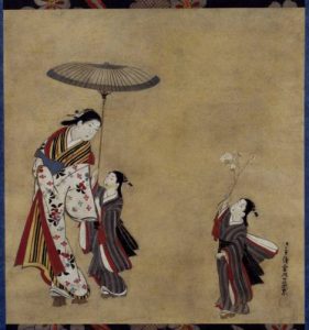 宮川一笑「太夫と二人禿　廊内歩行之図」