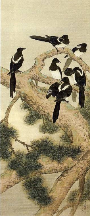 <span class="tw-text-xs tw-font-semibold">荒木十畝</span><span class="tw-text-sm tw-font-semibold">「老松喜鵲」</span>
