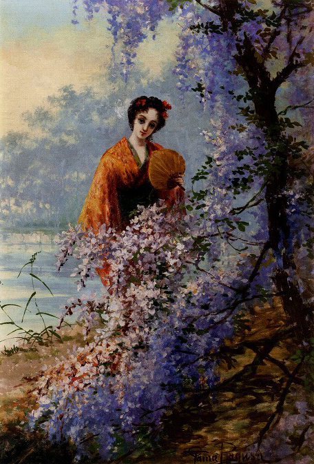 ラグーザ玉「藤の花と婦人」